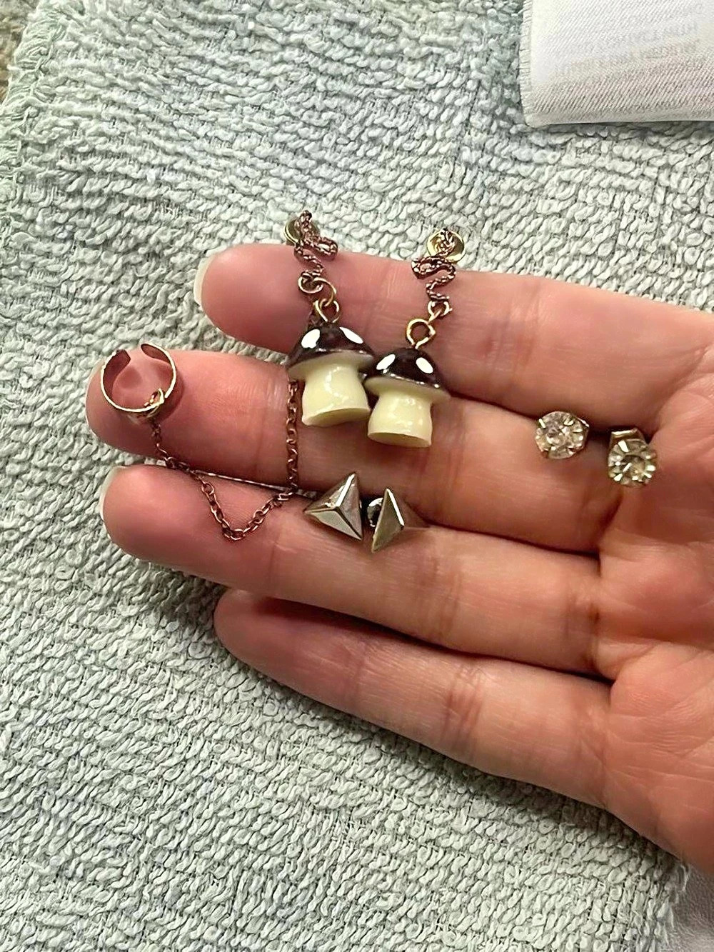 Mushroom & Crystal 3 pc Earrings Set